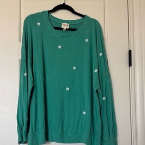 Hayden Teal Sweatshirt with White Floral Embroidery